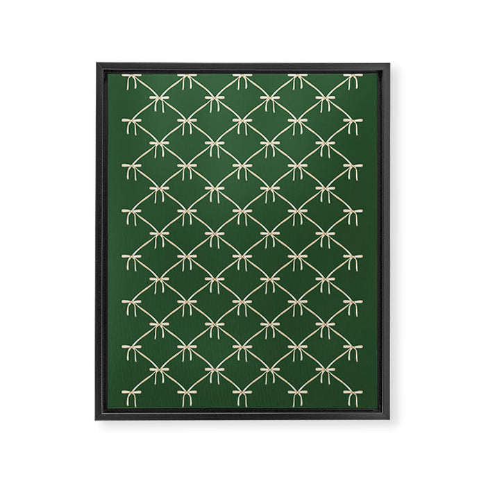 Bows & Ribbons Pattern XXV Dark Forest Green Framed Canvas Print Gallery Image 1