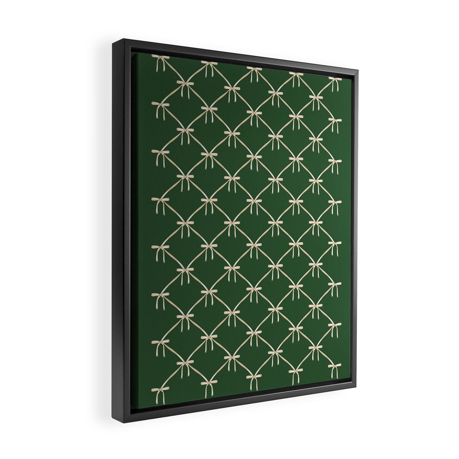 Bows & Ribbons Pattern XXV Dark Forest Green Framed Canvas Print Gallery Image 2