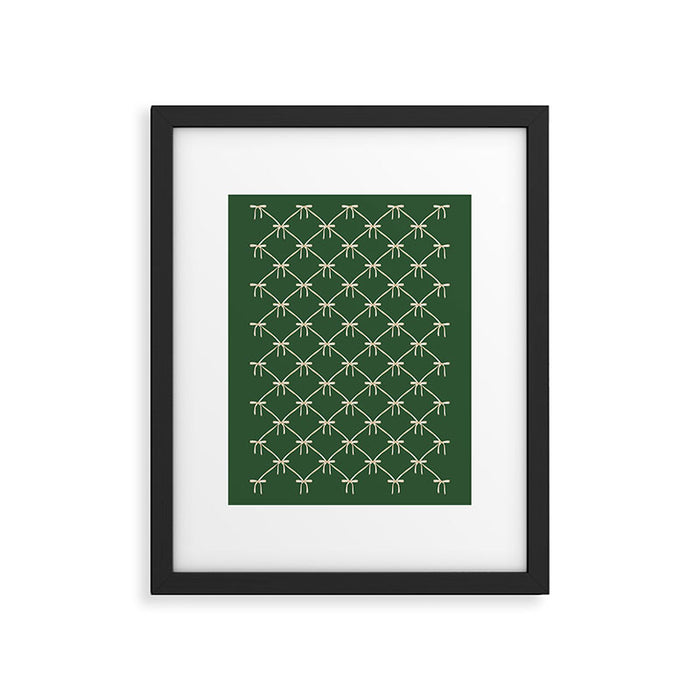Bows & Ribbons Pattern XXV Dark Forest Green Framed Art Print Gallery Image 1