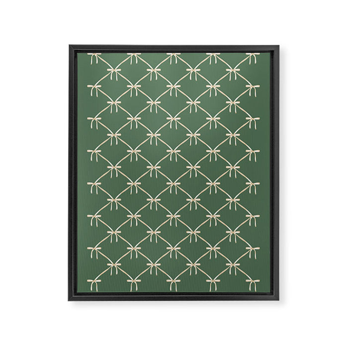 Bows & Ribbons Pattern XXVI Natural Green Framed Canvas Print Gallery Image 1