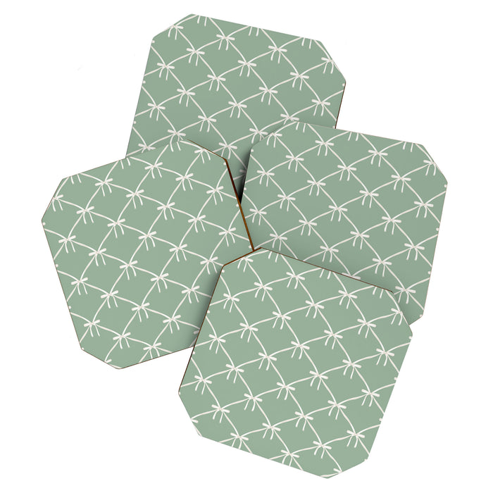 Bows & Ribbons Pattern XXVII Sage Green Coaster Gallery Image 1
