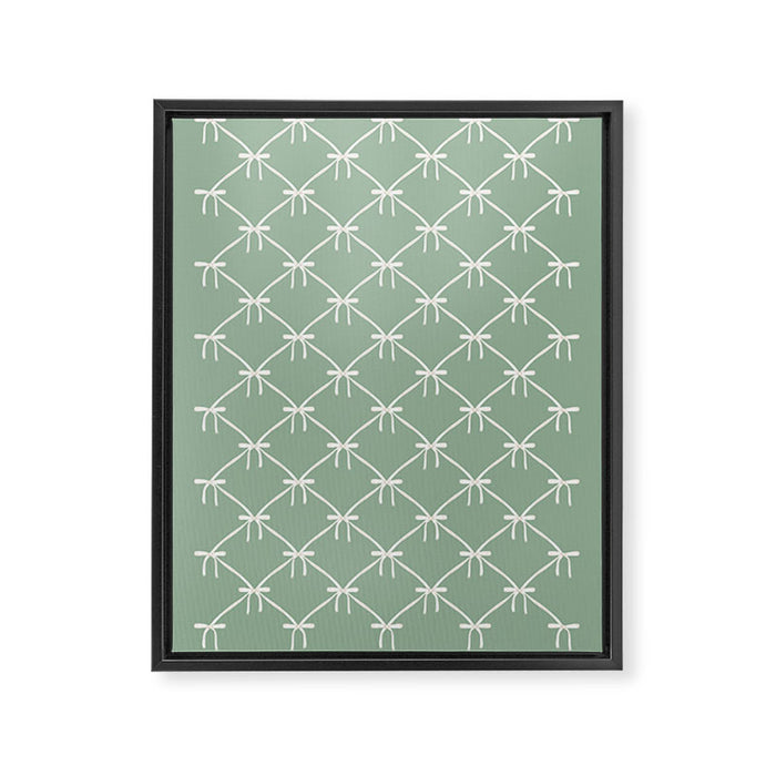 Bows & Ribbons Pattern XXVII Sage Green Framed Canvas Print Gallery Image 1