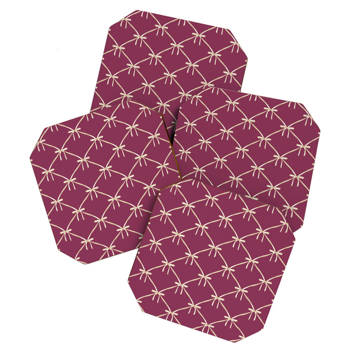 Bows & Ribbons Pattern XXXIII Plum Purple Coaster Gallery Image 1
