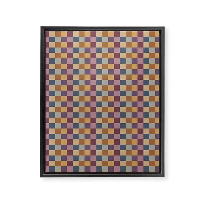 Checkered Multicolor Pattern VIII Retro Fall Framed Canvas Print Gallery Image 1