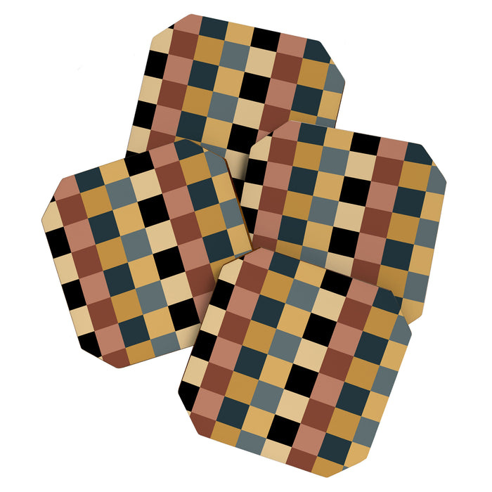 Checkered Multicolor Pattern XI Retro Midcentury Coaster Gallery Image 1