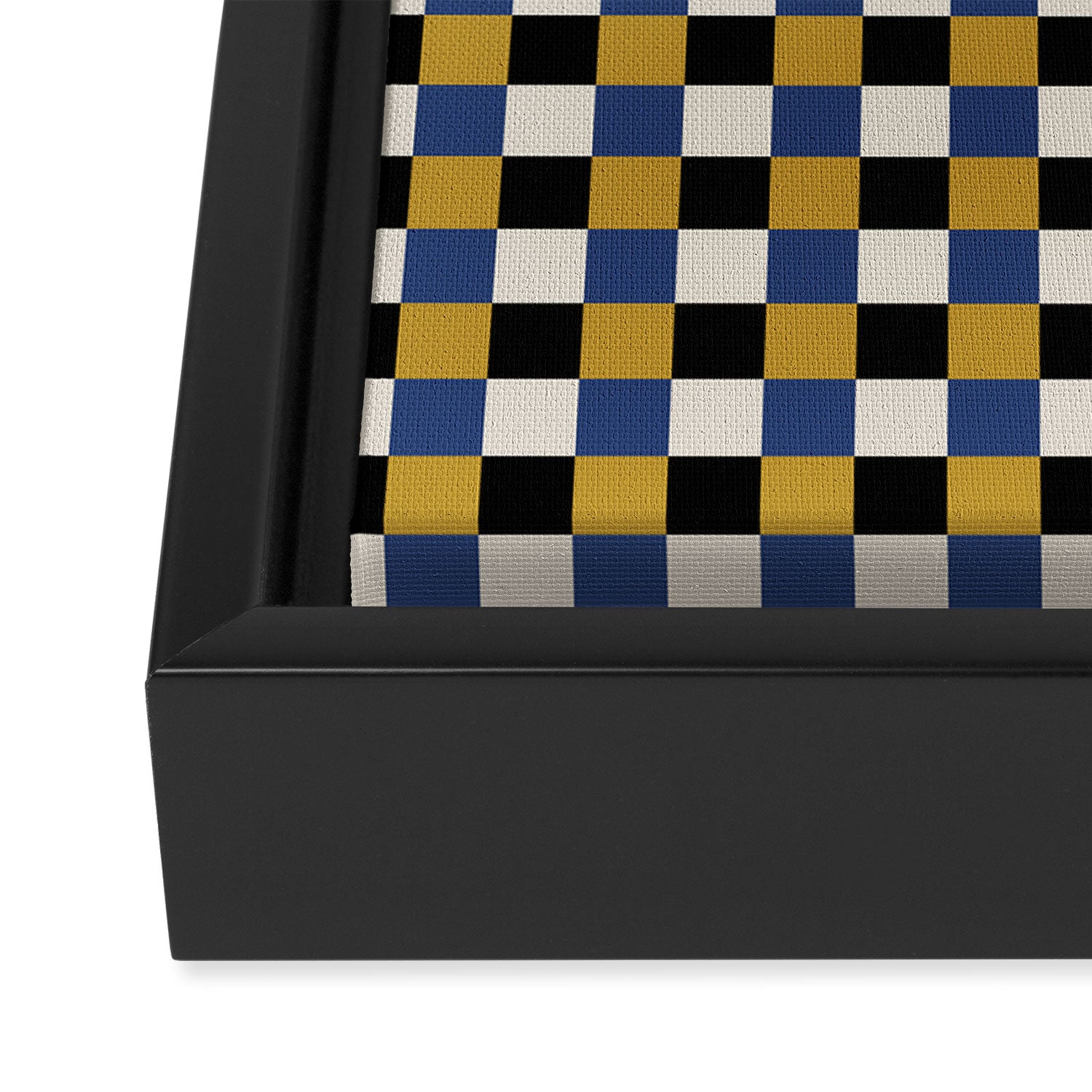 Checkered Multicolor Pattern XV Black Yellow Navy Blue Framed Canvas Print Gallery Image 3