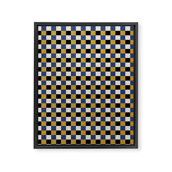 Checkered Multicolor Pattern XV Black Yellow Navy Blue Framed Canvas Print Gallery Image 1
