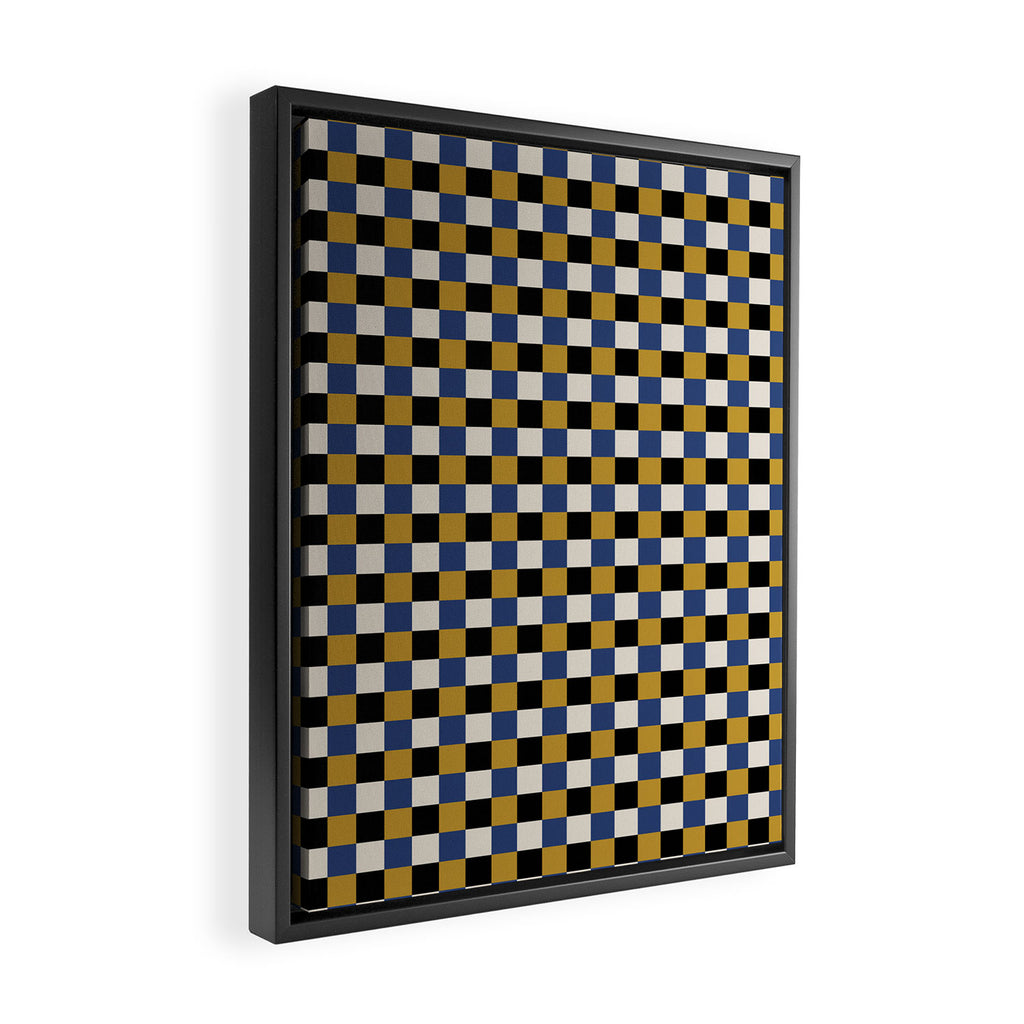 Checkered Multicolor Pattern XV Black Yellow Navy Blue Framed Canvas Print Gallery Image 2