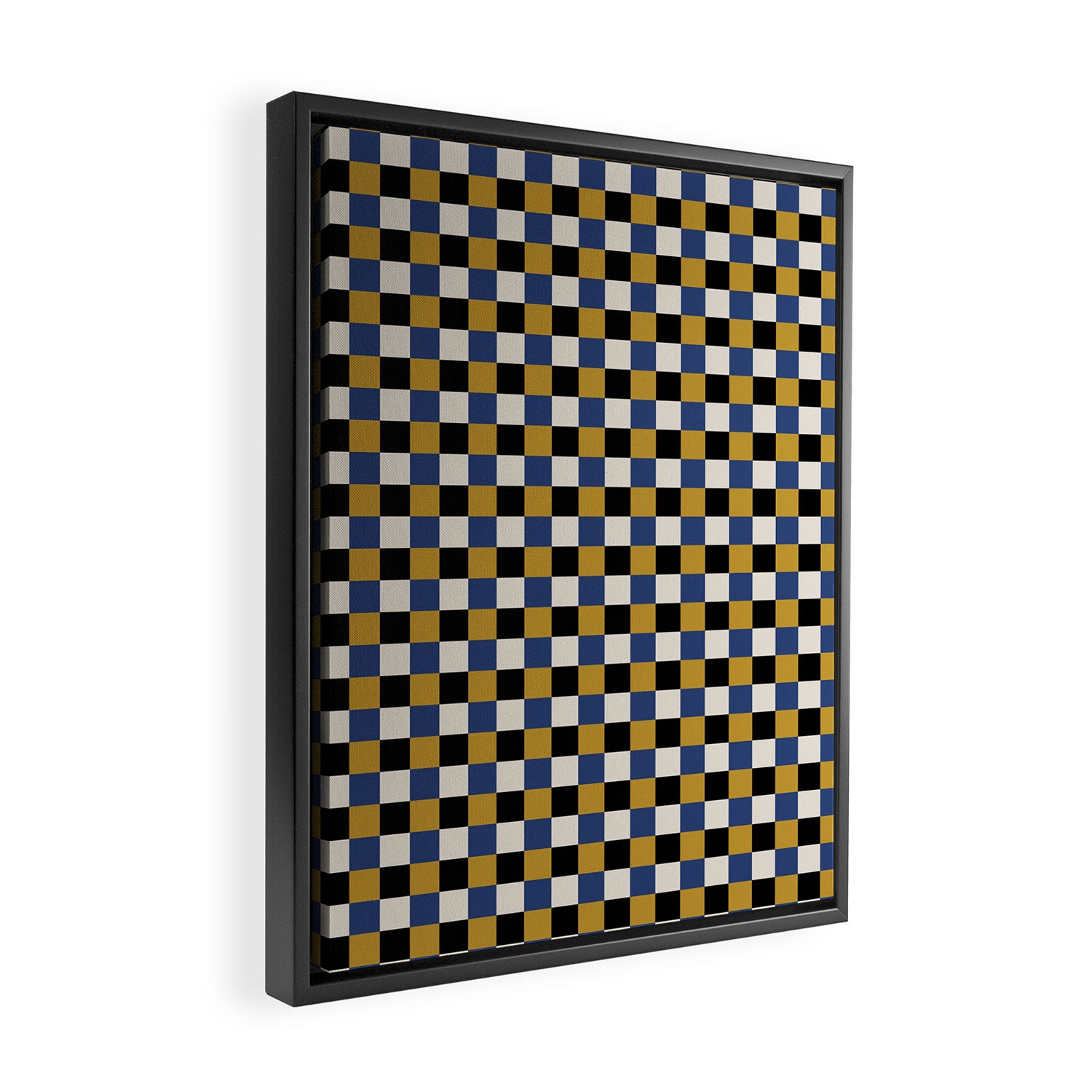 Checkered Multicolor Pattern XV Black Yellow Navy Blue Framed Canvas Print Gallery Image 2