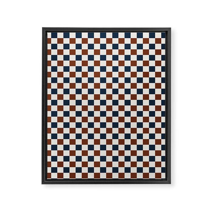 Checkered Multicolor Pattern XVI Red Navy Blue White Framed Canvas Print Gallery Image 1