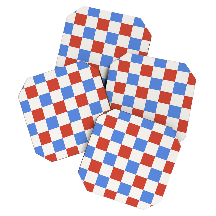 Checkered Multicolor Pattern XX Red White Blue Coaster Gallery Image 1