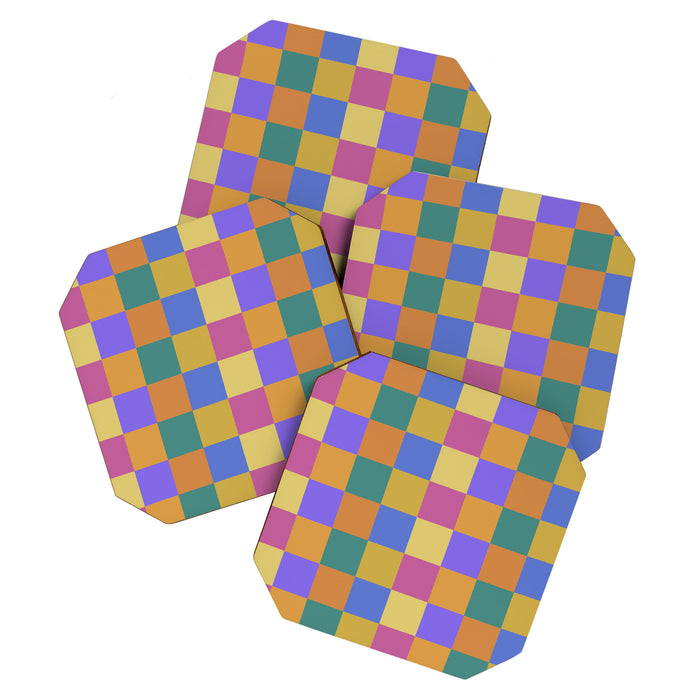 Checkered Multicolor Pattern XXII Colorful Bright Coaster Gallery Image 1