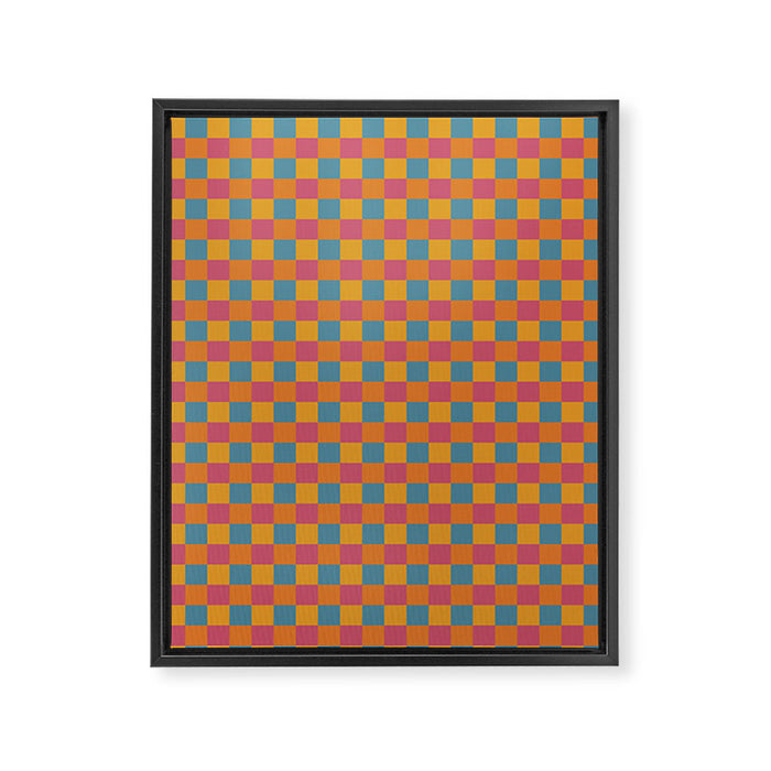 Checkered Multicolor Pattern XXIII Vibrant Retro Framed Canvas Print Gallery Image 1