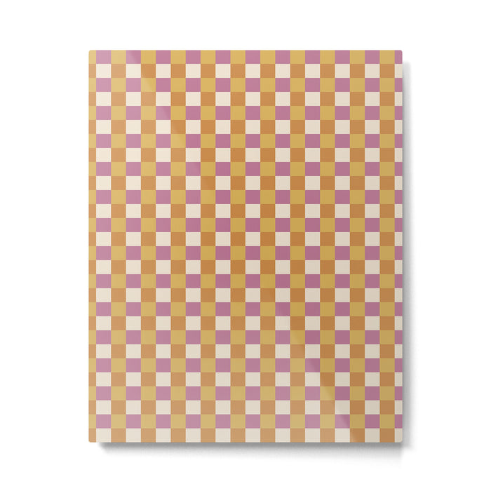 Checkered Multicolor Pattern XXXII 60s Summer Pink Orange Metal Print Gallery Image 1