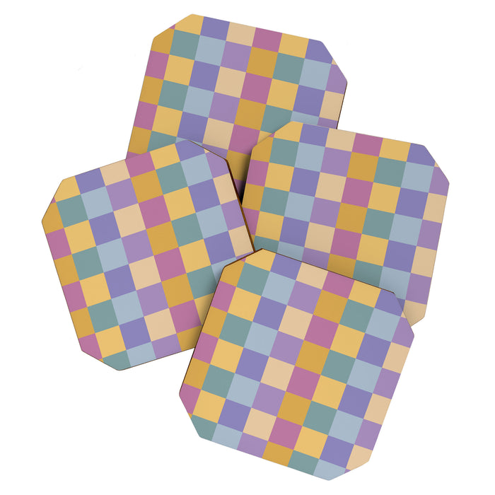 Checkered Multicolor Pattern XXXV Colorful 90s Coaster Gallery Image 1