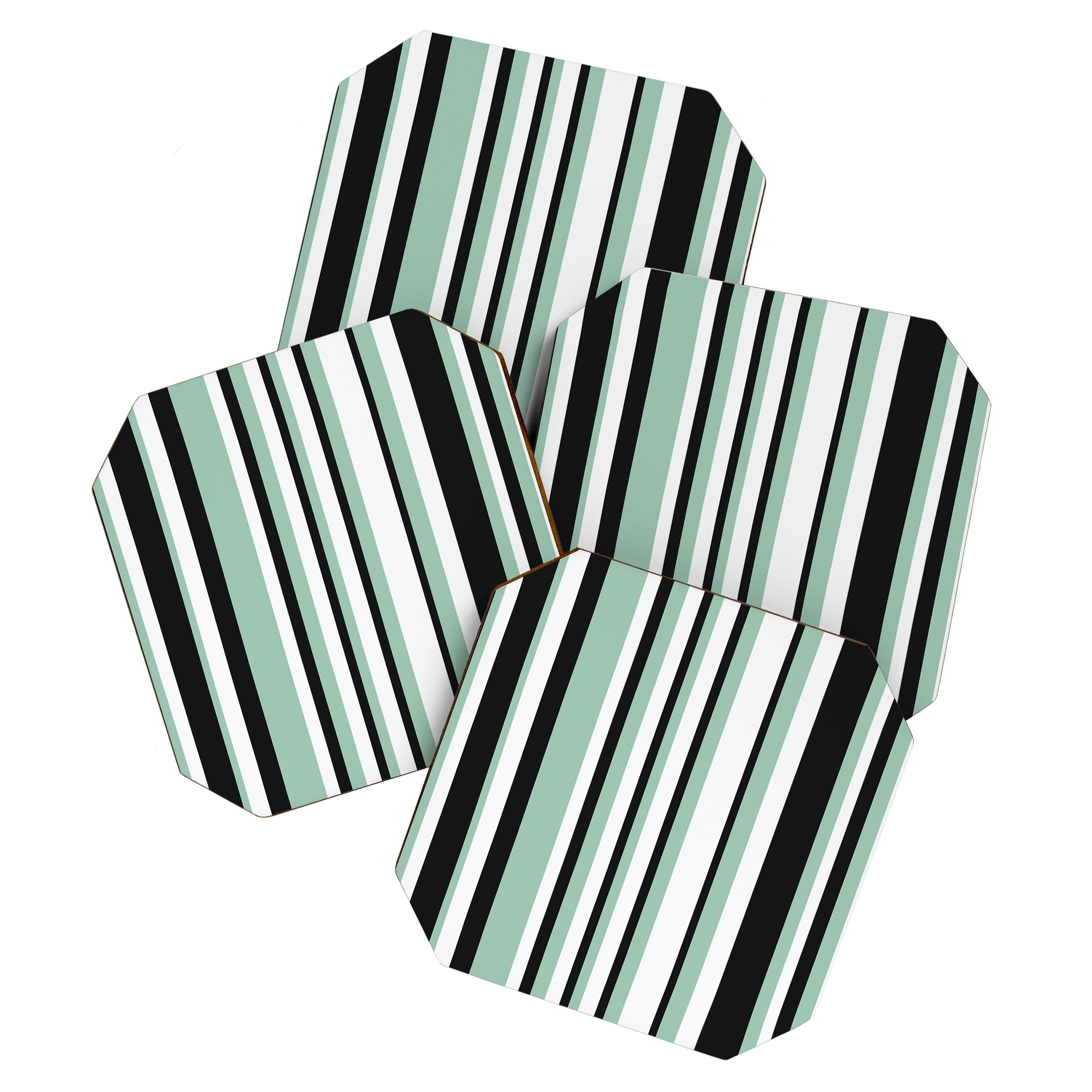 Classic Stripes XII - Mint, Black and White Coaster Gallery Image 1
