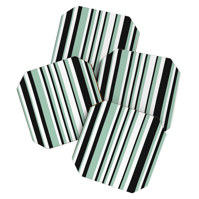 Classic Stripes XII - Mint, Black and White Coaster Gallery Image 1