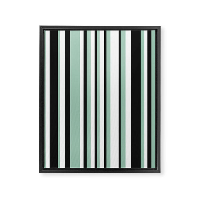 Classic Stripes XII - Mint, Black and White Framed Canvas Print Gallery Image 1