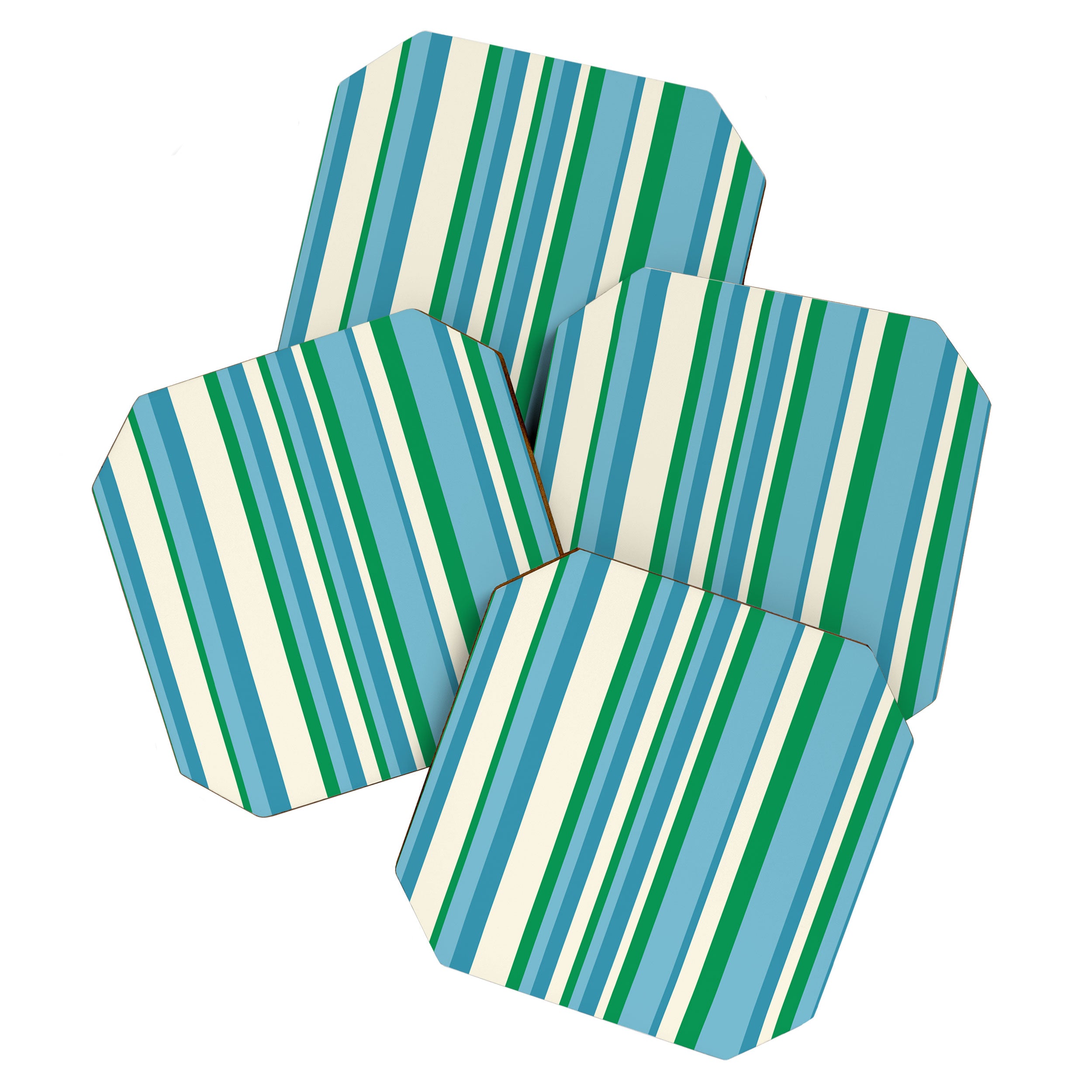 Classic Stripes XXVII - Beachy Blue and Green Coaster Gallery Image 1