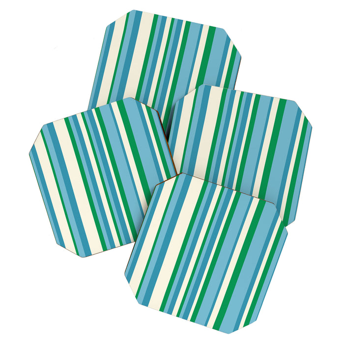 Classic Stripes XXVII - Beachy Blue and Green Coaster Gallery Image 1