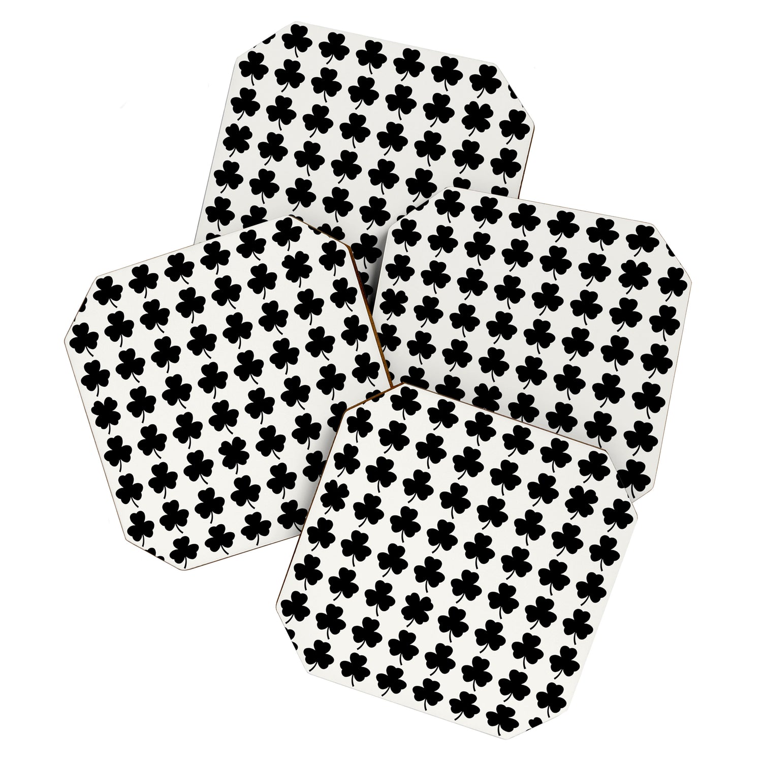 Clovers I Black and White Botanical Pattern Coaster Gallery Image 1