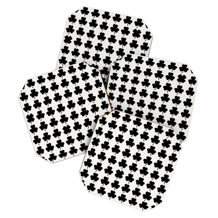 Clovers I Black and White Botanical Pattern Coaster Gallery Image 1