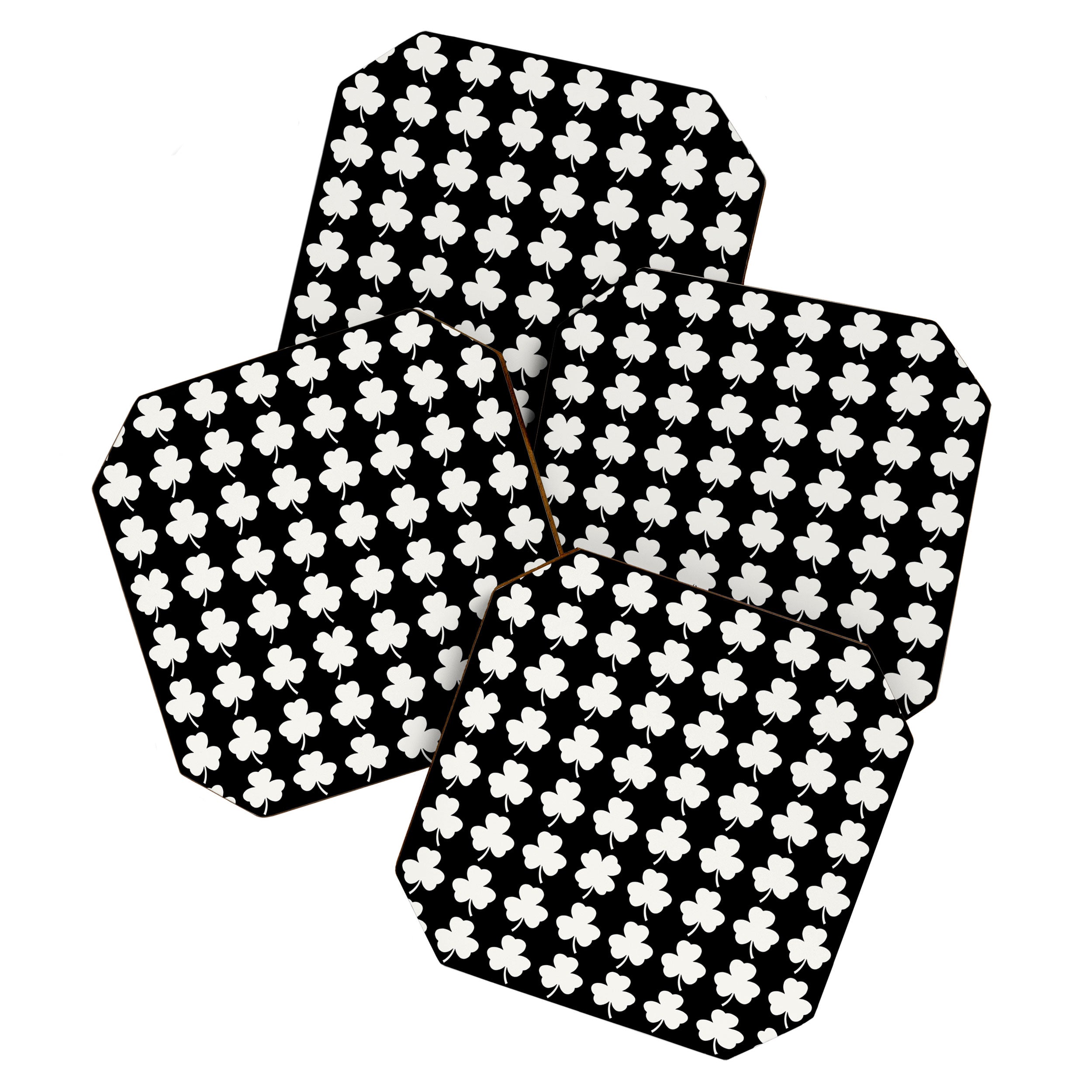 Clovers II Black and White Botanical Pattern Coaster Gallery Image 1