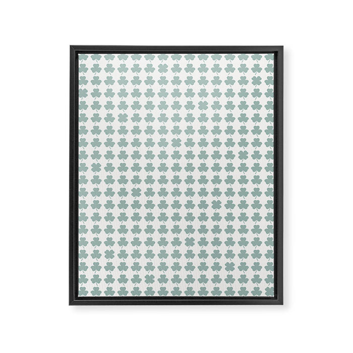 Clovers XXIX Teal Green Botanical Pattern Framed Canvas Print Gallery Image 1