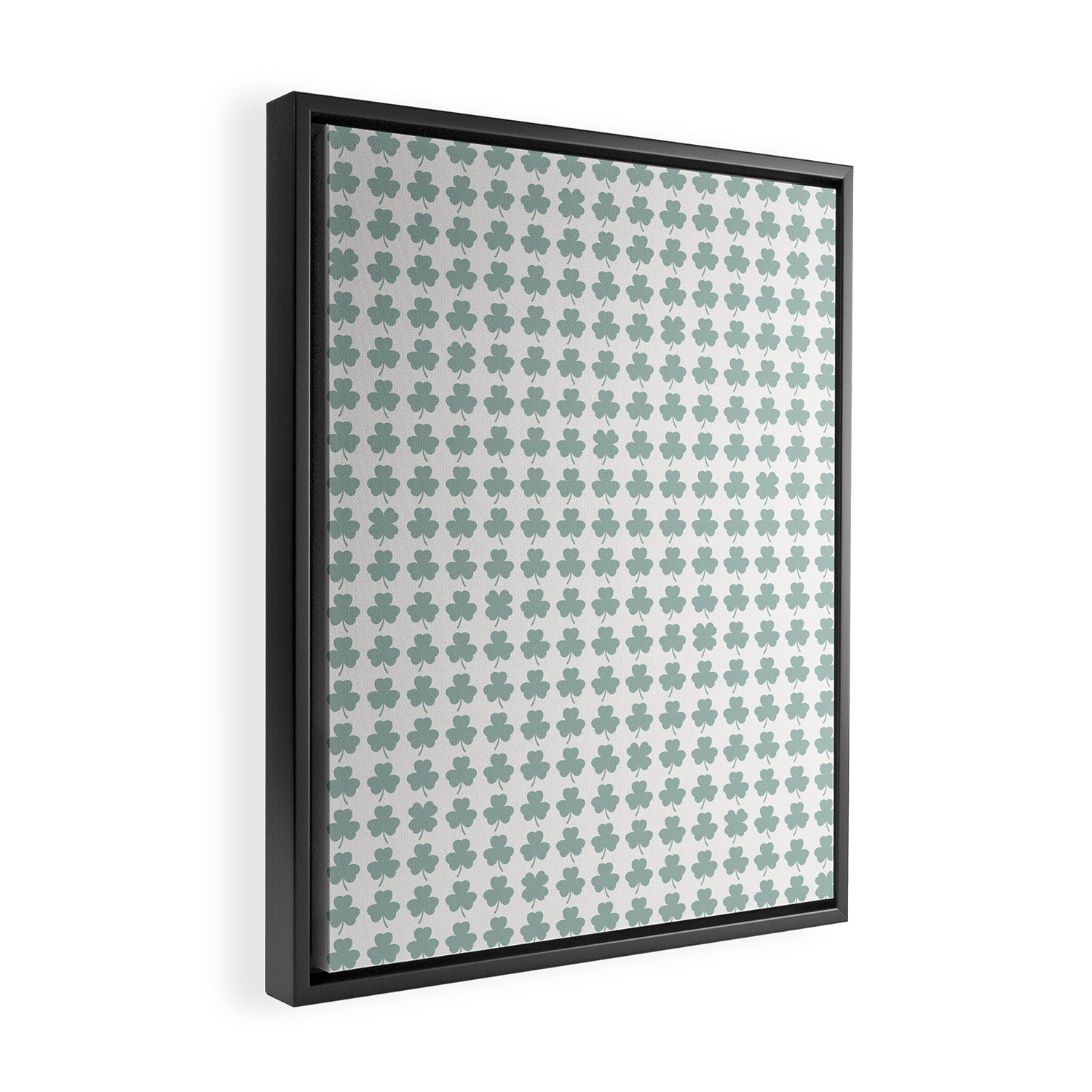 Clovers XXIX Teal Green Botanical Pattern Framed Canvas Print Gallery Image 2