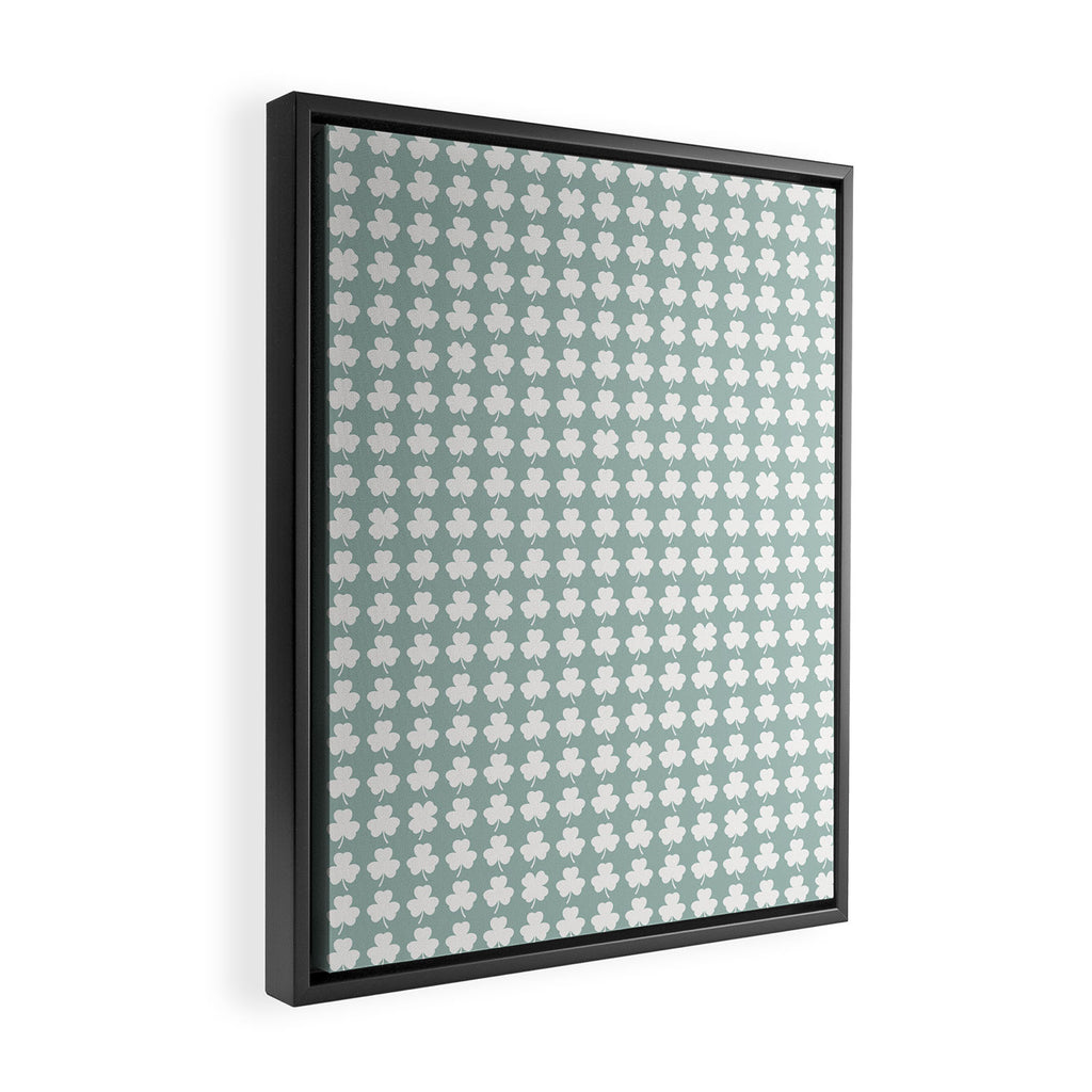 Clovers XXXI Sage Green Botanical Pattern Framed Canvas Print Gallery Image 2