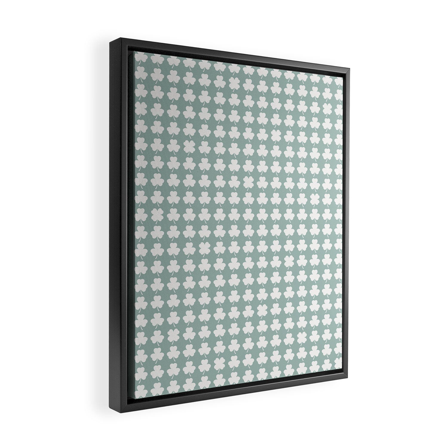 Clovers XXXI Sage Green Botanical Pattern Framed Canvas Print Gallery Image 2