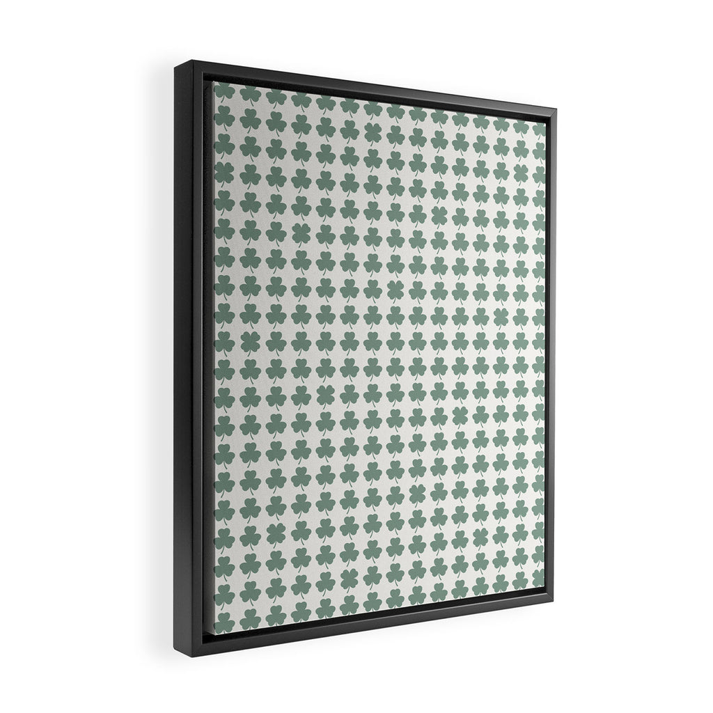 Clovers XXXII Sage Green Botanical Pattern Framed Canvas Print Gallery Image 2