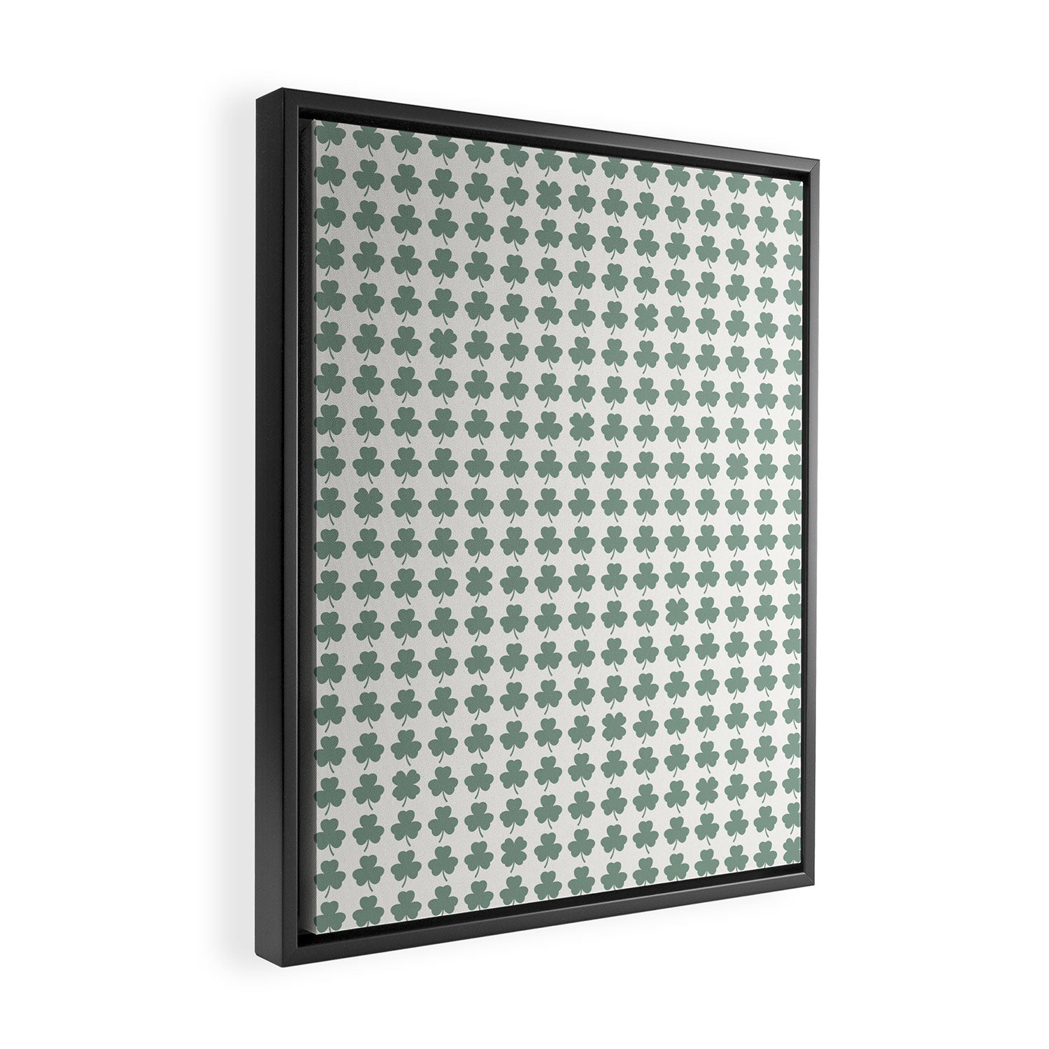 Clovers XXXII Sage Green Botanical Pattern Framed Canvas Print Gallery Image 2