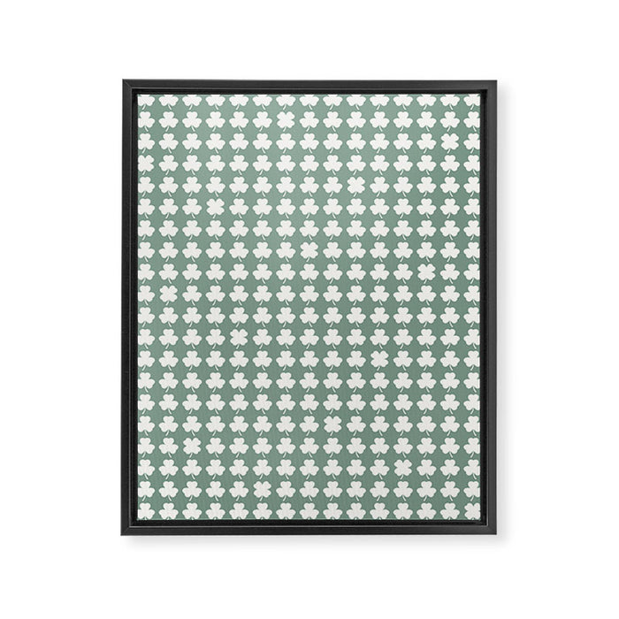 Clovers XXXIII Sage Green Botanical Pattern Framed Canvas Print Gallery Image 1