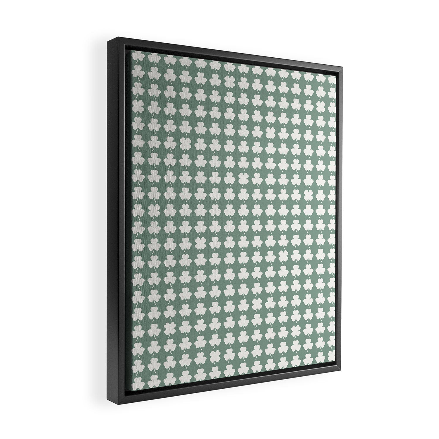 Clovers XXXIII Sage Green Botanical Pattern Framed Canvas Print Gallery Image 2
