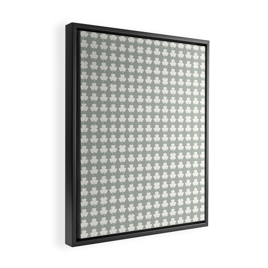 Clovers XXXV Neutral Green Botanical Pattern Framed Canvas Print Gallery Image 2