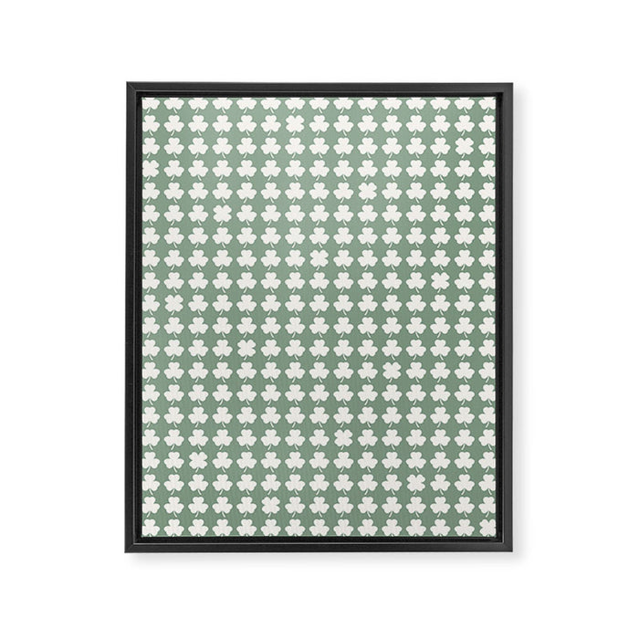 Clovers XXXVII Sage Green Botanical Pattern Framed Canvas Print Gallery Image 1