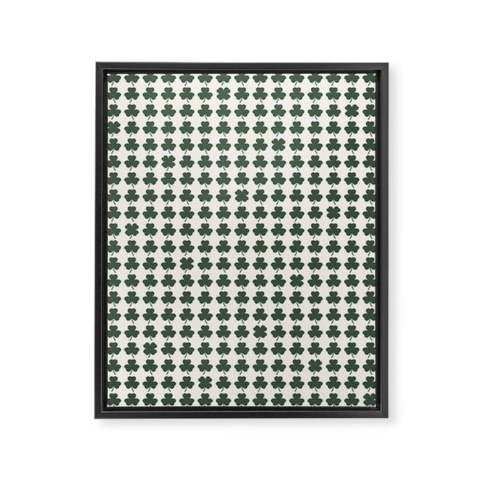 Clovers XXXVIII Dark Green Botanical Pattern Framed Canvas Print Gallery Image 1