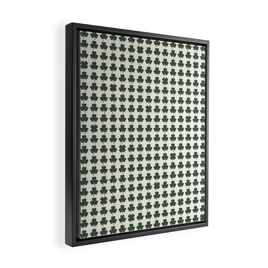 Clovers XXXVIII Dark Green Botanical Pattern Framed Canvas Print Gallery Image 2