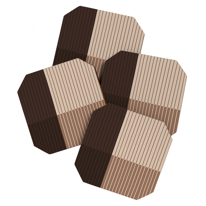 Color Block Line Abstract LXXXI Mocha Coffee Coaster Gallery Image 1