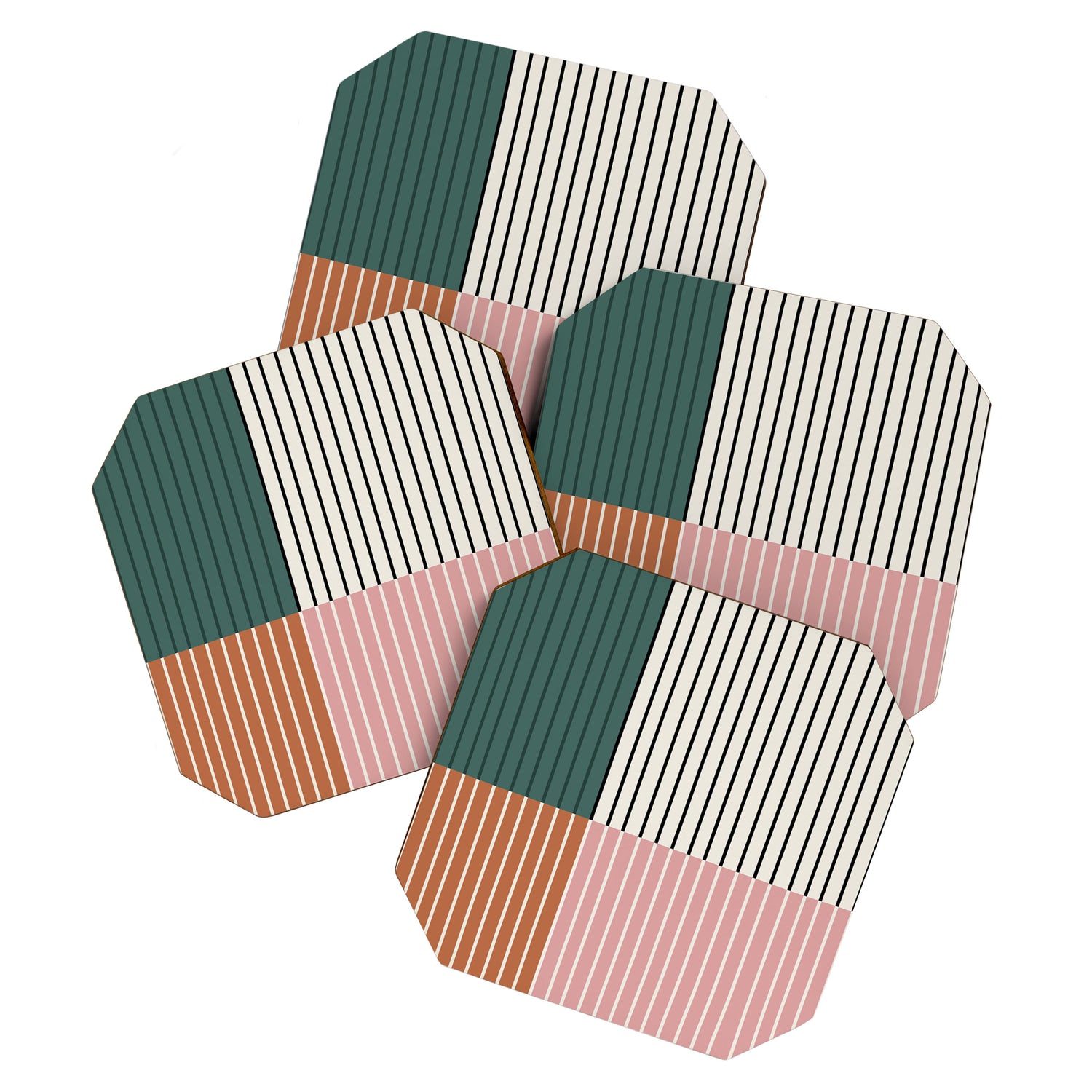 Color Block Line Abstract V Colorful Retro Coaster Gallery Image 1
