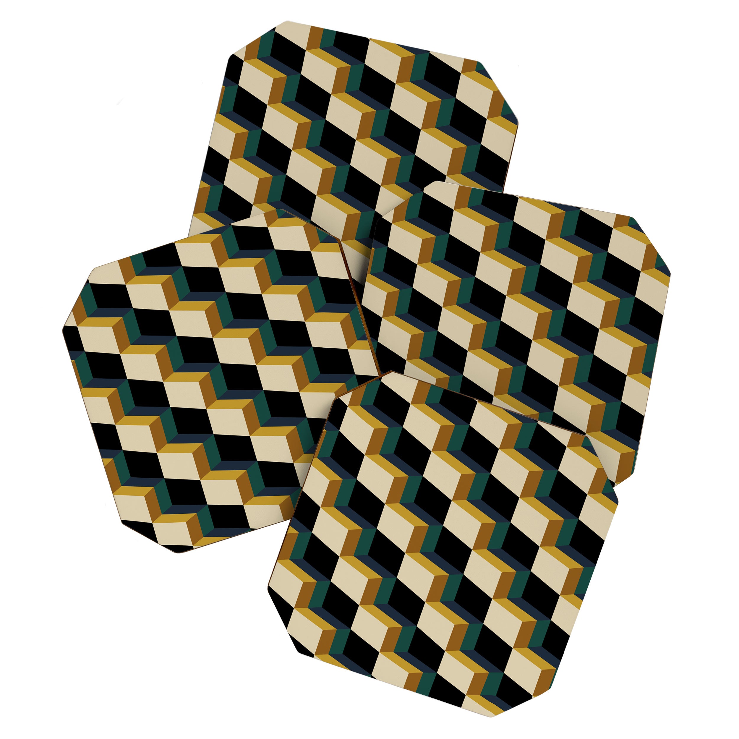 Cuboid Mid Century Abstract Shapes Pattern I Coaster Gallery Image 1