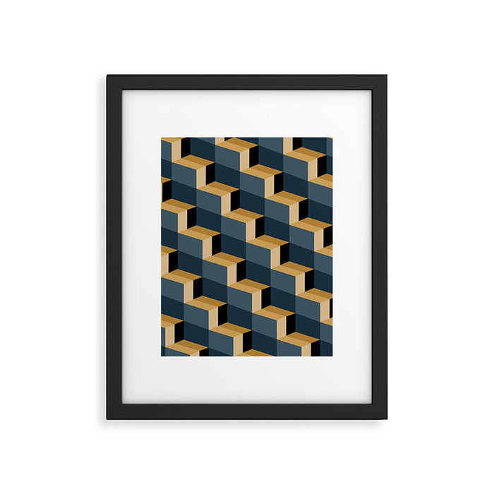 Cuboid Mid Century Abstract Shapes Pattern V Framed Art Print Gallery Image 1