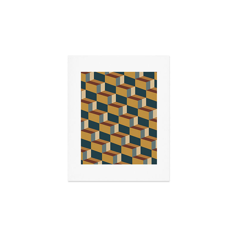 Cuboid Mid Century Abstract Shapes Pattern VI Art Print Gallery Image 1
