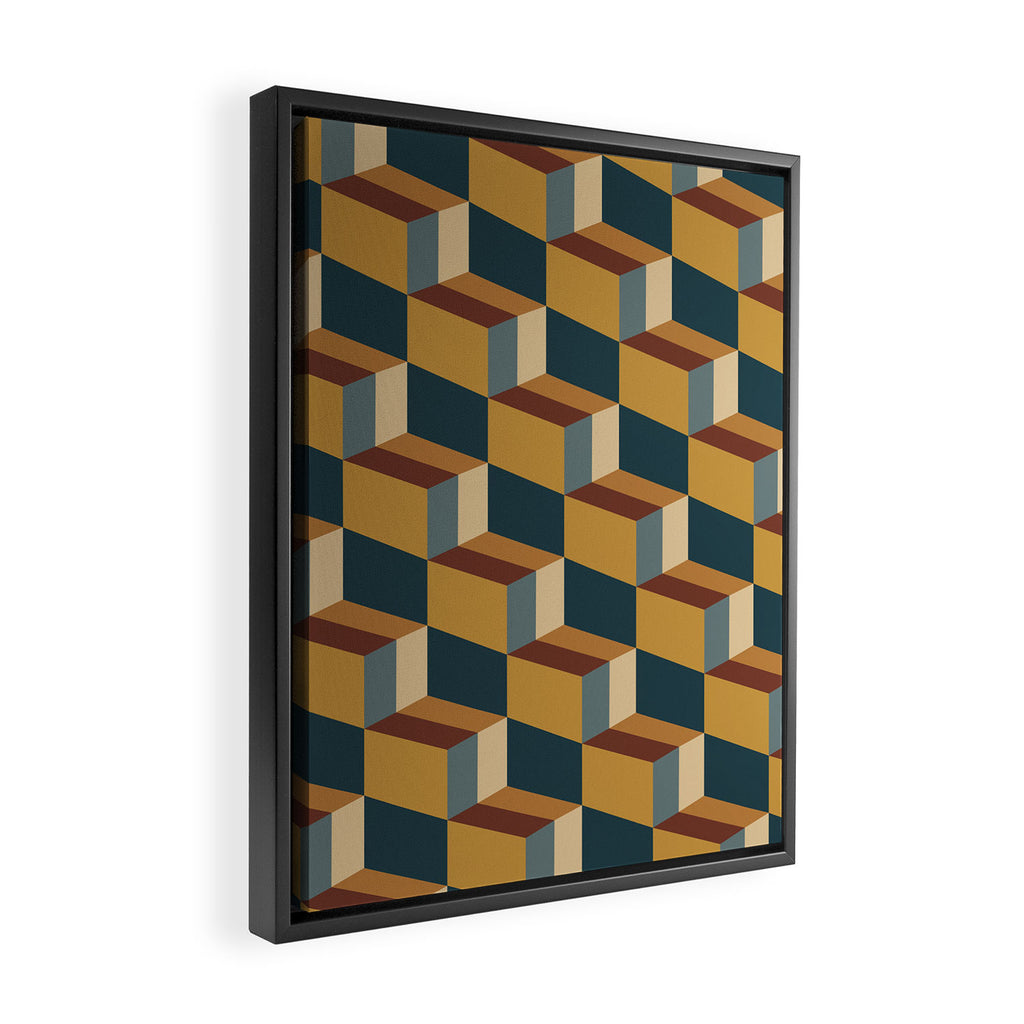Cuboid Mid Century Abstract Shapes Pattern VI Framed Canvas Print Gallery Image 2