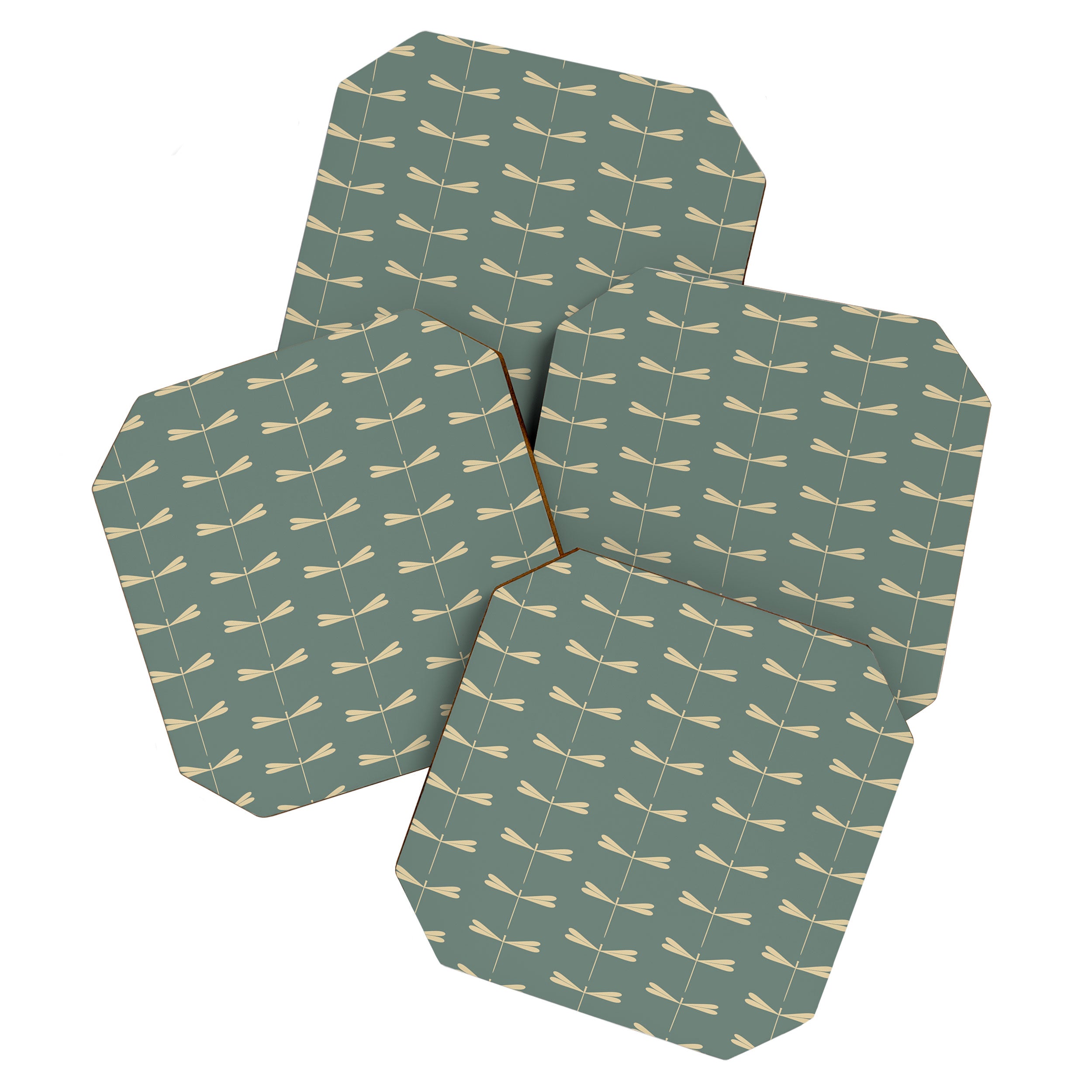 Dragonfly Pattern XII Neutral Green Coaster Gallery Image 1