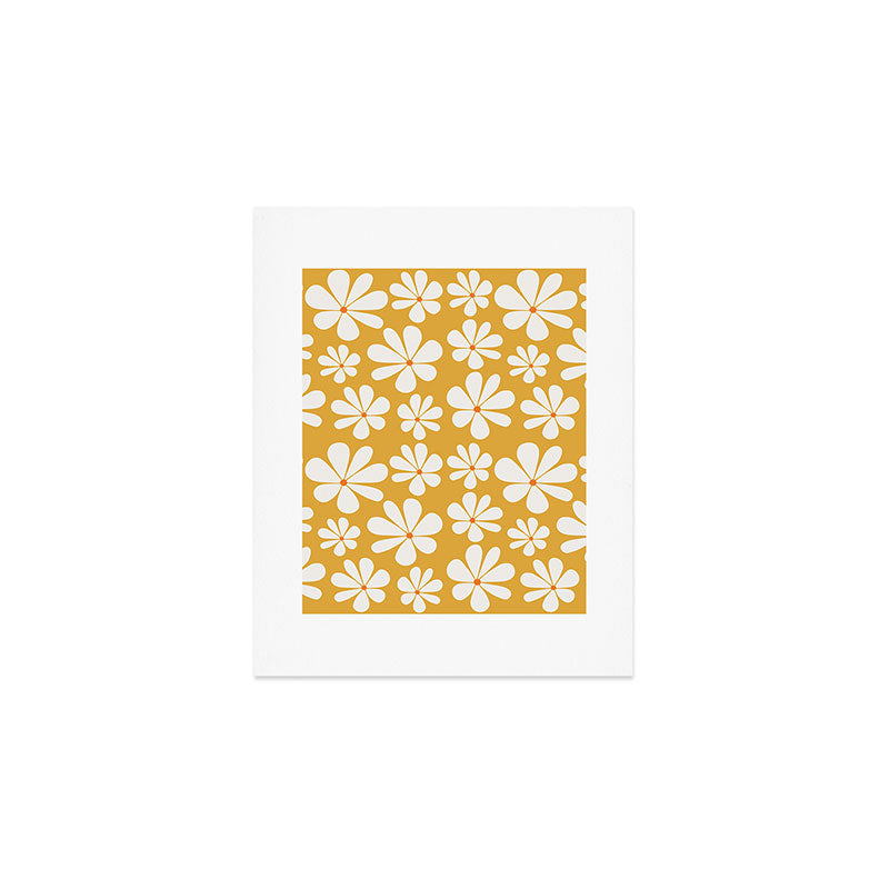 Retro Daisy Pattern - Golden Yellow Art Print Gallery Image 1