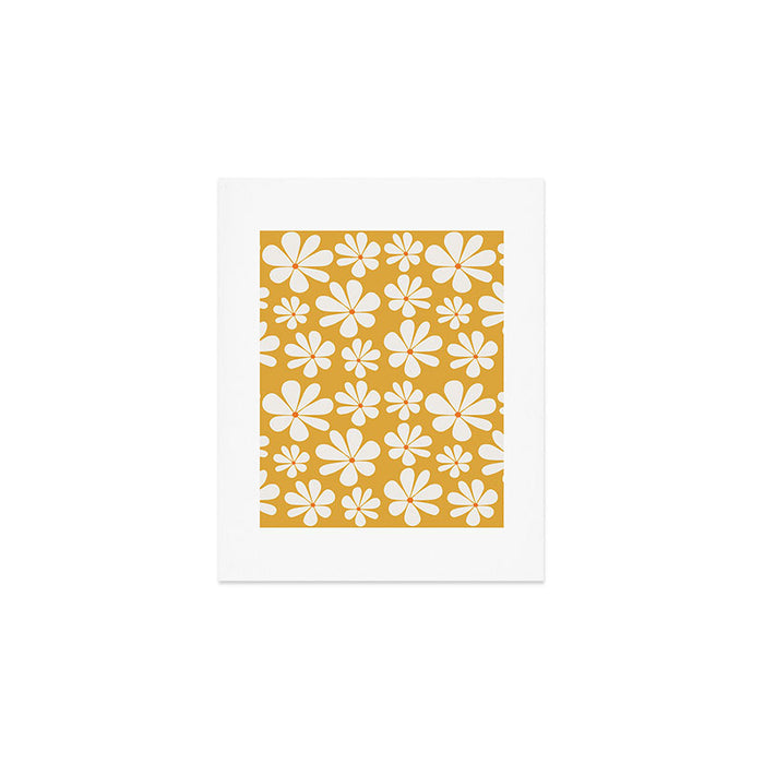 Retro Daisy Pattern - Golden Yellow Art Print Gallery Image 1