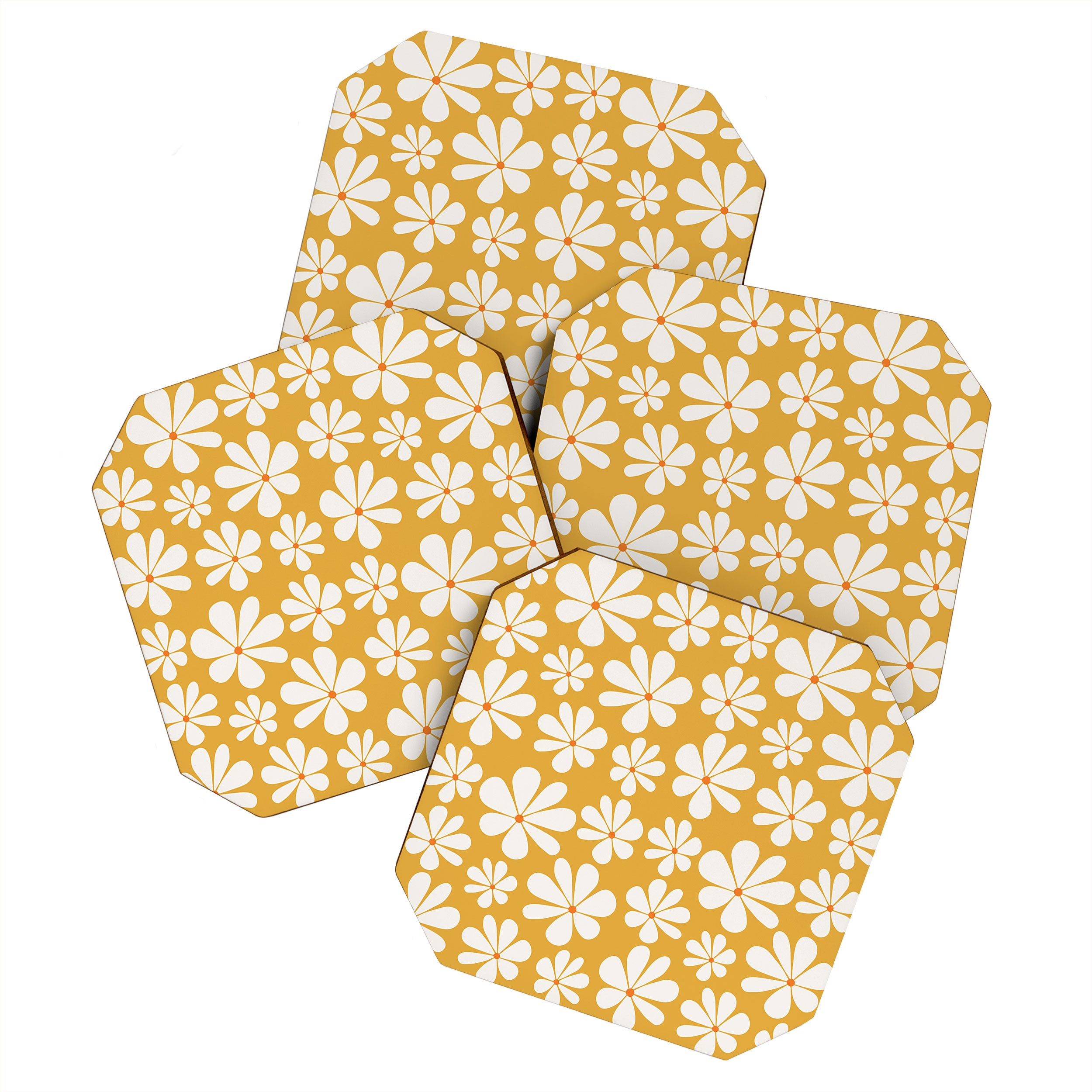 Retro Daisy Pattern - Golden Yellow Coaster Gallery Image 1
