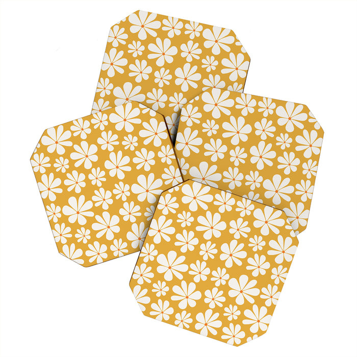 Retro Daisy Pattern - Golden Yellow Coaster Gallery Image 1